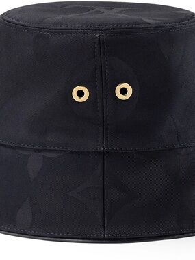 Louis Vuitton Black Monogram Bucket Hat with Gold Eyelets